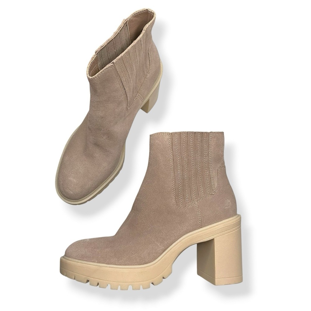 Dolce Vita Boots Women 9.5 Beige Caster H2O Suede Waterproof Chunky Heel